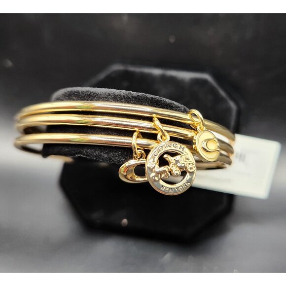 Coach Authentic Signature Charm Bangle Bracelet Trio Set Enamel Gold Tone NWT - Picture 3 of 12